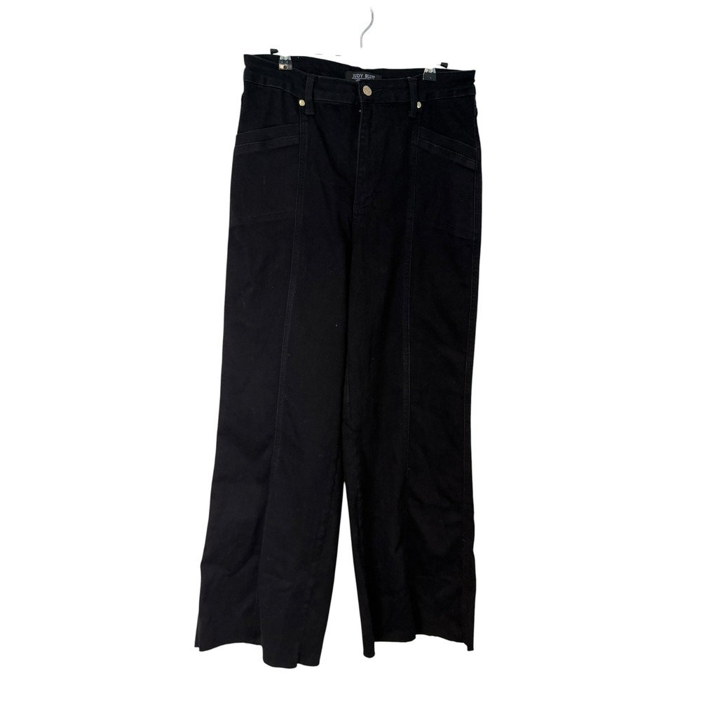 Judy Blue Retro Wide Leg High Rise Seamed Black Denim Jeans 11/30 Cut Hem - Picture 3 of 13